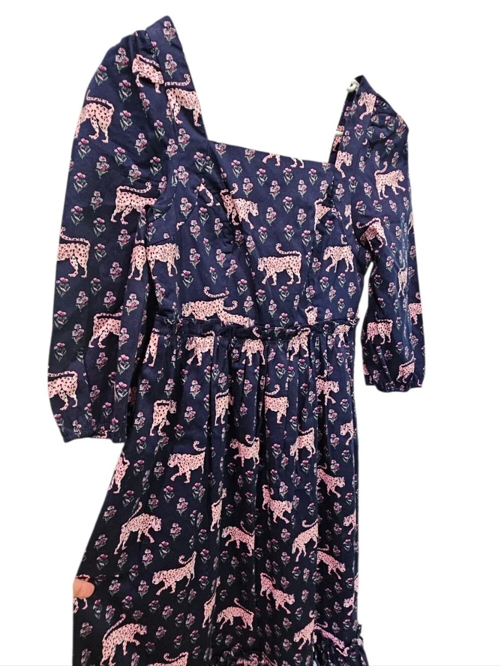 Crown & Ivy Cotton Navy Dress with Pink Leopard Print NEW